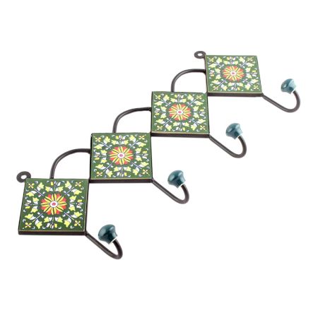 Forest Green Ceramic Floral Tiles Hooks Online